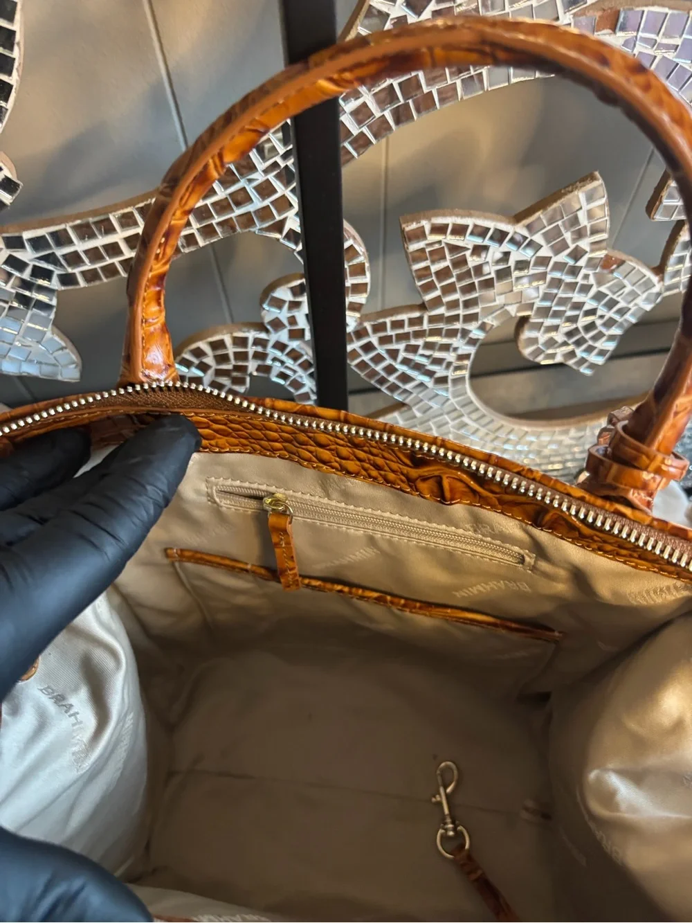 🌟Brahmin Croc-Embossed Leather Satchel in Cognac Brown